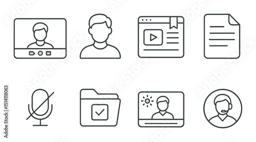 E-learning silhouette icons set – digital, online education, and training symbols