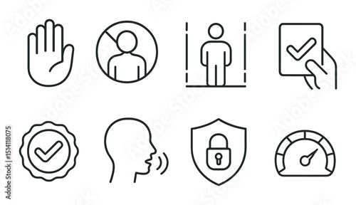 Healthy boundaries outline icons set – silhouette, personal space and privacy symbols