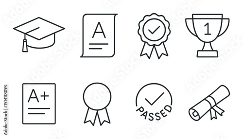 Academic achievement icons set – outline, education, success symbols