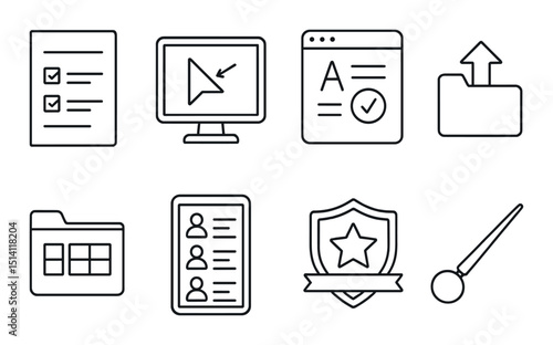 Teacher tools line icons set – education, classroom and learning resources symbols