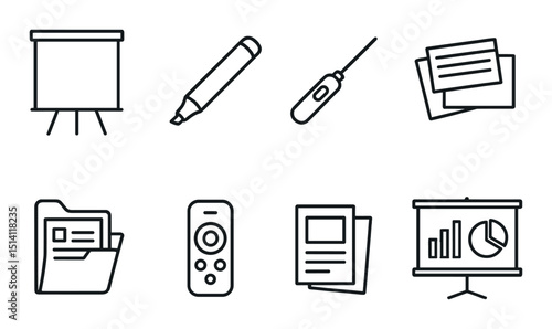 Presentation tools outline icons set – linear, simple and minimalistic design pack