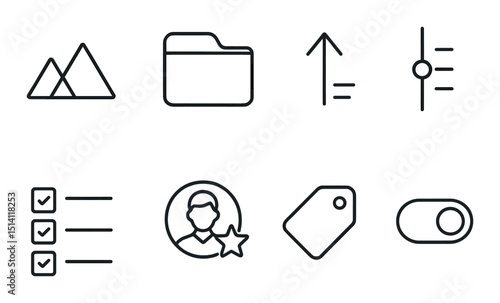 Course filter silhouette icons set – linear, simple education and organization tools