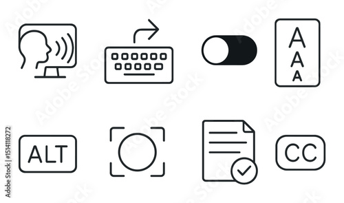 Accessibility and usability outline icons set – assistive, adaptive, inclusive symbols