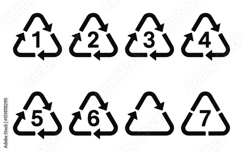 Plastic recycling silhouette icons set – eco-friendly, waste management symbols