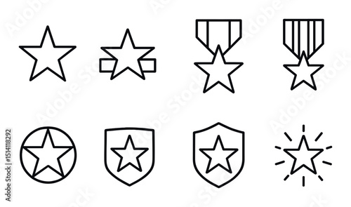 Military star icons set – outline, simple design for awards and insignia
