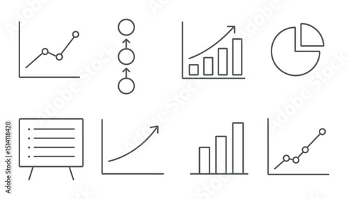 Business and finance outline icons set – linear, charts and statistics designs