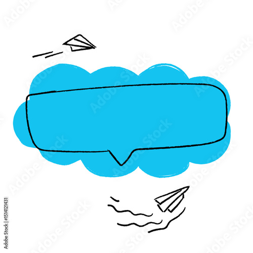 Line frame speech bubble with comic style text balloon. Includes talk dialog bubble, doodle thinking cloud, and line balloon frame design. Vector illustration for conversation UI design.	