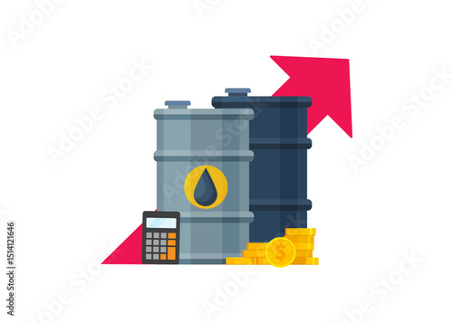 Oil rising price chart. Oil price rising concept with on red growth bar chart background. Vector illustration. Stock illustration