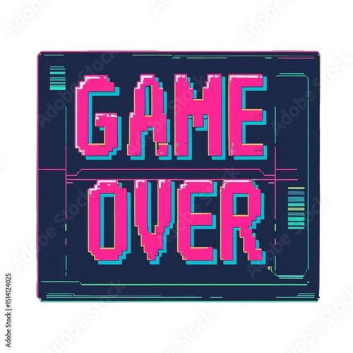 Retro game over screen pixel art design for arcade gaming and vintage console video game aesthetic style