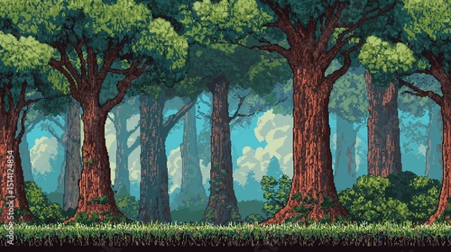  Pixel art forest background with parallax layers for game use