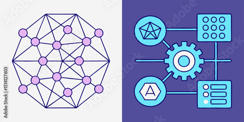 Complex network diagram illustrating connections and system components in a technology context