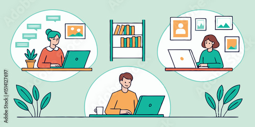 Remote workers collaborating in a modern workspace during daytime hours