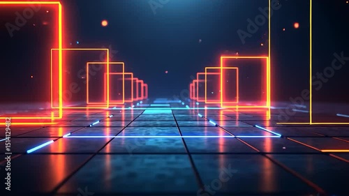 Navigating a Digital Realm: Abstract Pathway with Luminous Geometric Structures