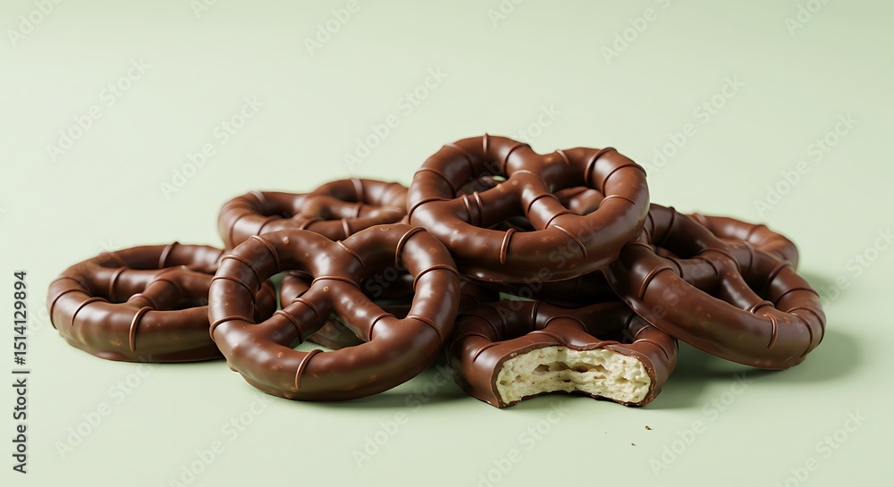 Obraz premium Chocolate Covered Pretzel Delight: A close-up of delectable chocolate-covered pretzels, a sweet and savory treat, perfect for satisfying any craving.