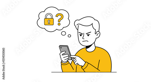 Frustrated person concerned about smartphone security and privacy issues while using mobile device