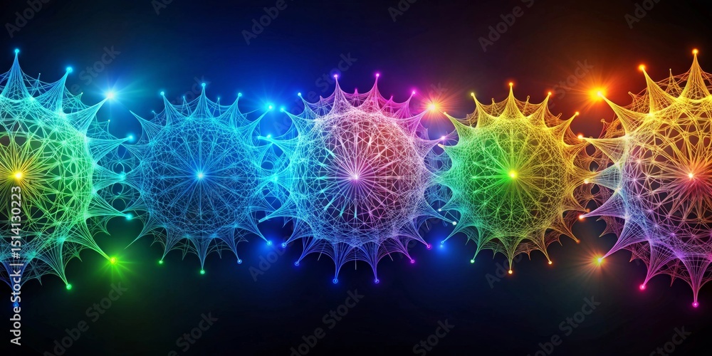 Fototapeta premium Illuminated Network of Interconnected Nodes A Symphony of Color and Light