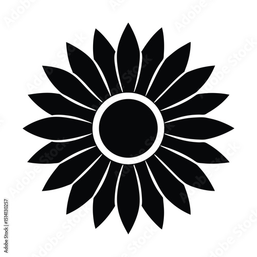 sunflower icon with a round center and long, symmetrical petals silhouette vector illustration on white background