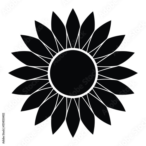 sunflower icon with a round center and long, symmetrical petals silhouette vector illustration on white background