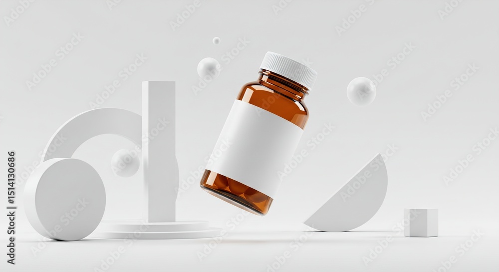 Amber Glass Supplement Bottle Mockup Clean, Minimalist Design Amber Glass Supplement Bottle Mockup Clean, Minimalist Design