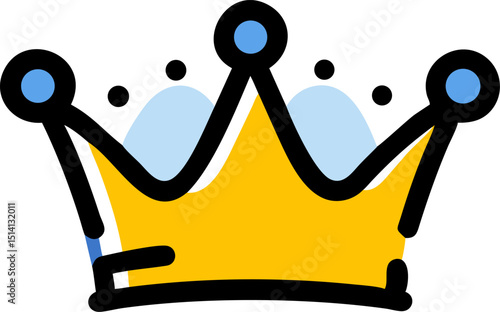 Cartoon crown royal king queen gold blue simple icon