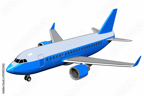 Blue and white airplane in flight travel transportation