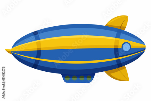 Blue and yellow cartoon airship blimp retro design illustration
