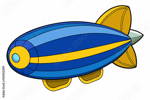 Cartoon blimp air ship blue yellow stripes retro design