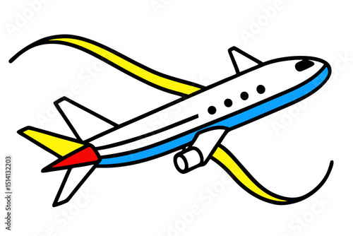Colorful airplane in flight cartoon illustration travel