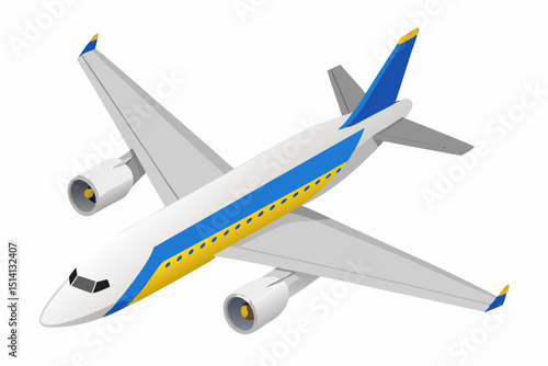 Isometric view of a modern passenger airplane in flight