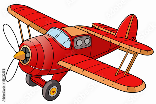 Classic red biplane airplane cartoon illustration