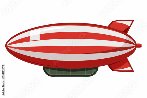 Red and white striped blimp air ship cartoon illustration