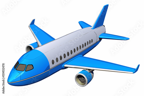 Blue and white airplane cartoon illustration travel flight journey