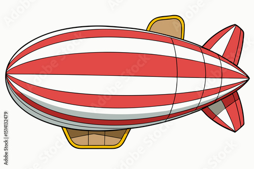 Red and white striped blimp airship cartoon illustration