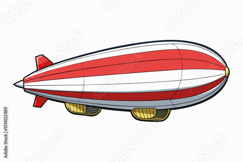 Retro red and white striped blimp airship cartoon illustration