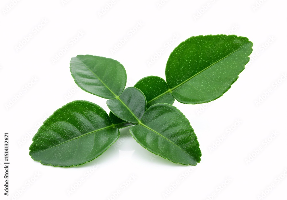 Vibrant Green Kaffir Lime Leaves Isolated on White Background Vibrant Green Kaffir Lime Leaves Isolated on White Background