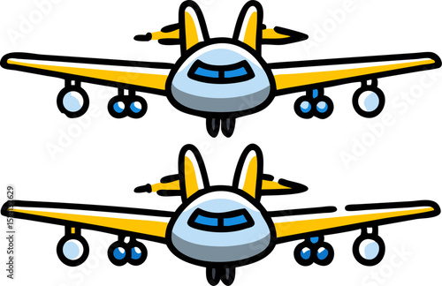Two cute cartoon airplanes flying high in the sky