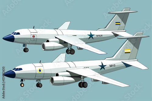 Two military transport aircraft in flight white airplanes