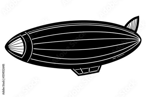 Vintage zeppelin airship black and white illustration