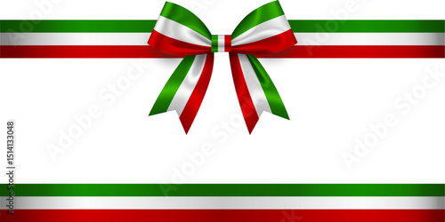 isolated bow and ribbon with italina flag colors. tricolor bow and ribbon. green, white and red bow
