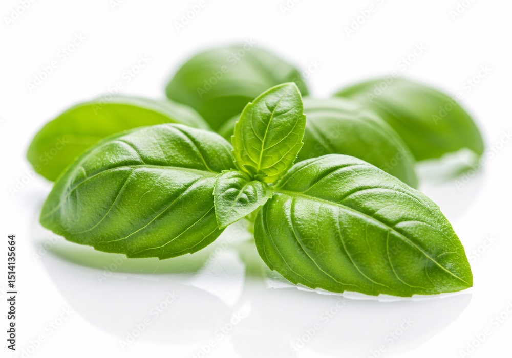Fototapeta premium Fresh Green Basil Leaves Culinary Herb, Aromatic, Fragrant, Cooking Ingredient