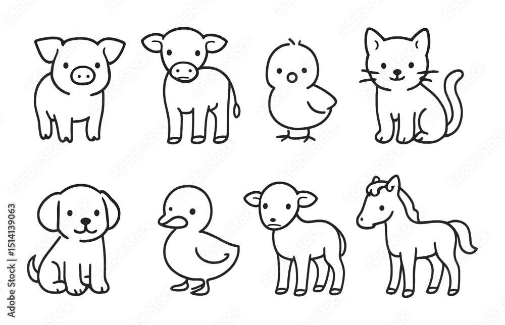 Cute baby animal silhouette icons set – charming, adorable, playful design elements Cute baby animal silhouette icons set – charming, adorable, playful design elements