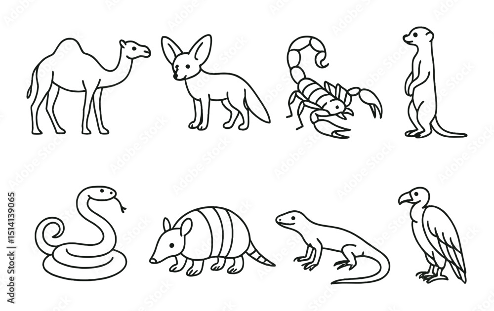 Desert animal silhouette icons set - outline, wildlife and nature symbols Desert animal silhouette icons set - outline, wildlife and nature symbols