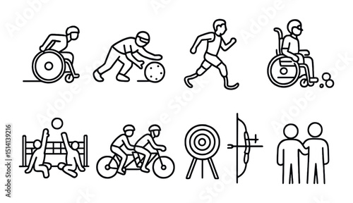 Paralympic sports outline icons set – simple, adaptive, accessible illustrations