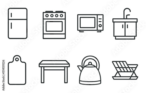 Kitchen essentials icons set – silhouette, cooking and home utensil symbols