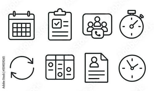 Team scheduling line icons set – outline, planning and organization symbols