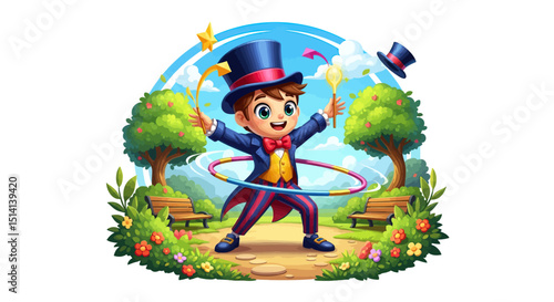Boy performing magic tricks with hula hoop in park