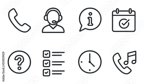 Voter support outline icons set – hotline, assistance, and information symbols