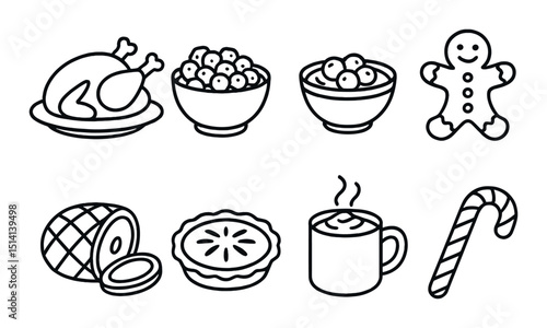 Holiday feast silhouette icons set – festive, celebration, and seasonal symbols