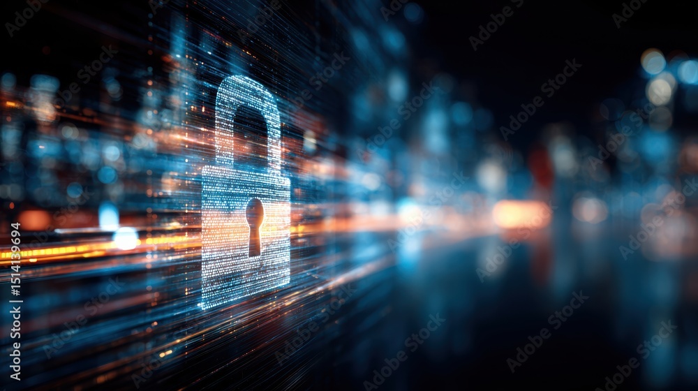Obraz premium A digital representation of a secure lock symbolizing cybersecurity and data protection in a tech-savvy world.
