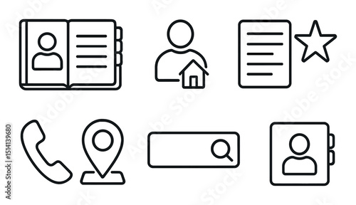 Contact and communication outline icons set – linear, connection and networking symbols
